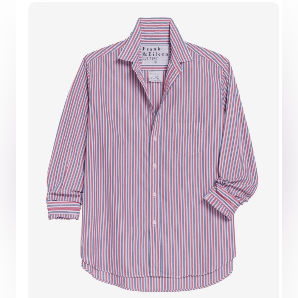 Frank & Eileen Women's Red and Blue Striped Button Down Shirt